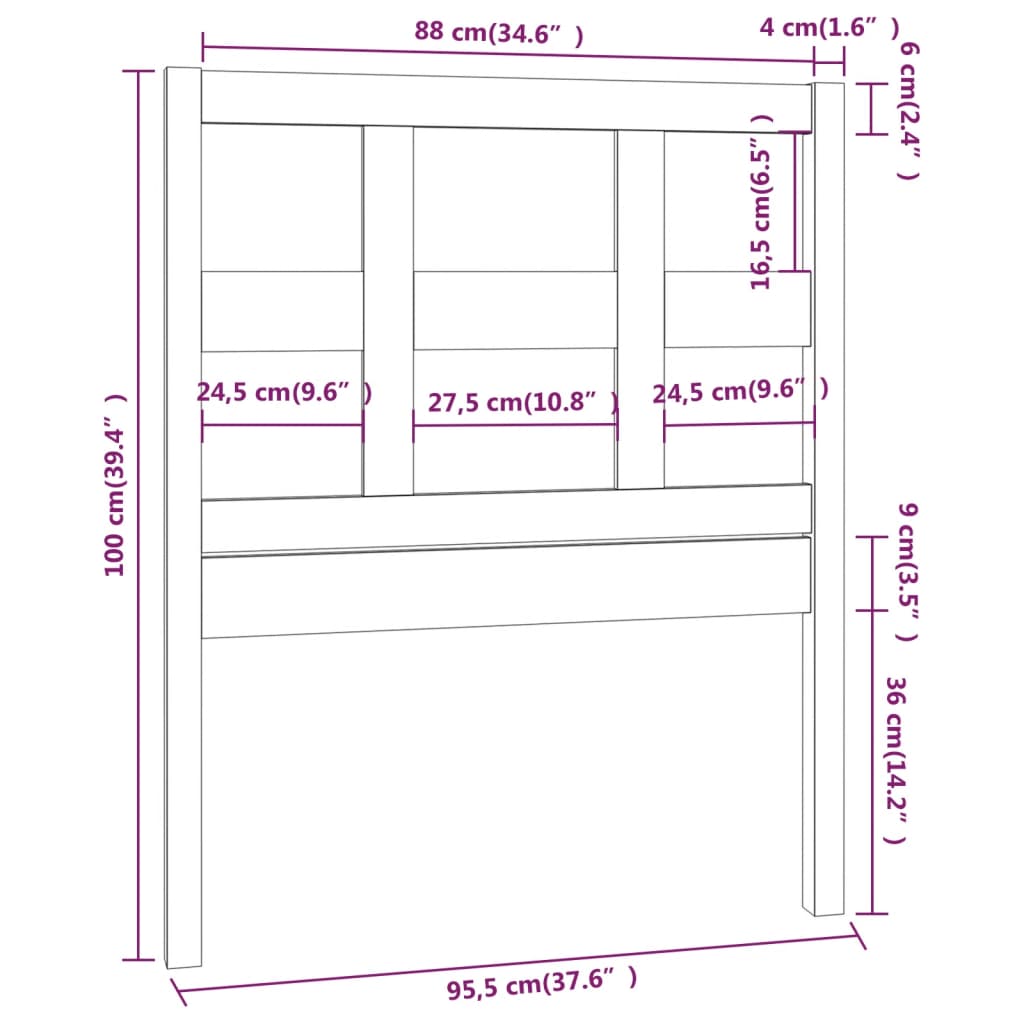 Testiera per Letto 95,5x4x100 cm in Legno Massello di Pino - homemem39