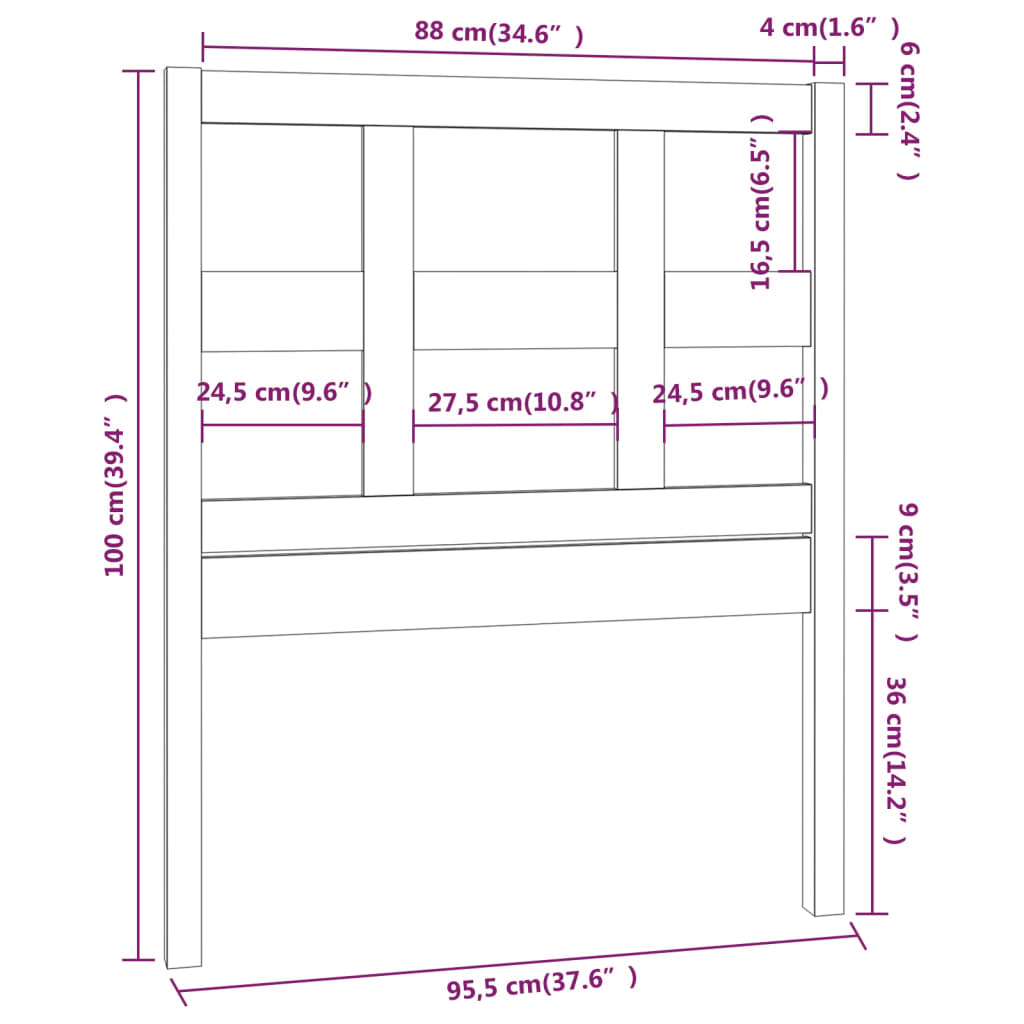 Testiera per Letto ambra 95,5x4x100cm in Legno Massello di Pino - homemem39