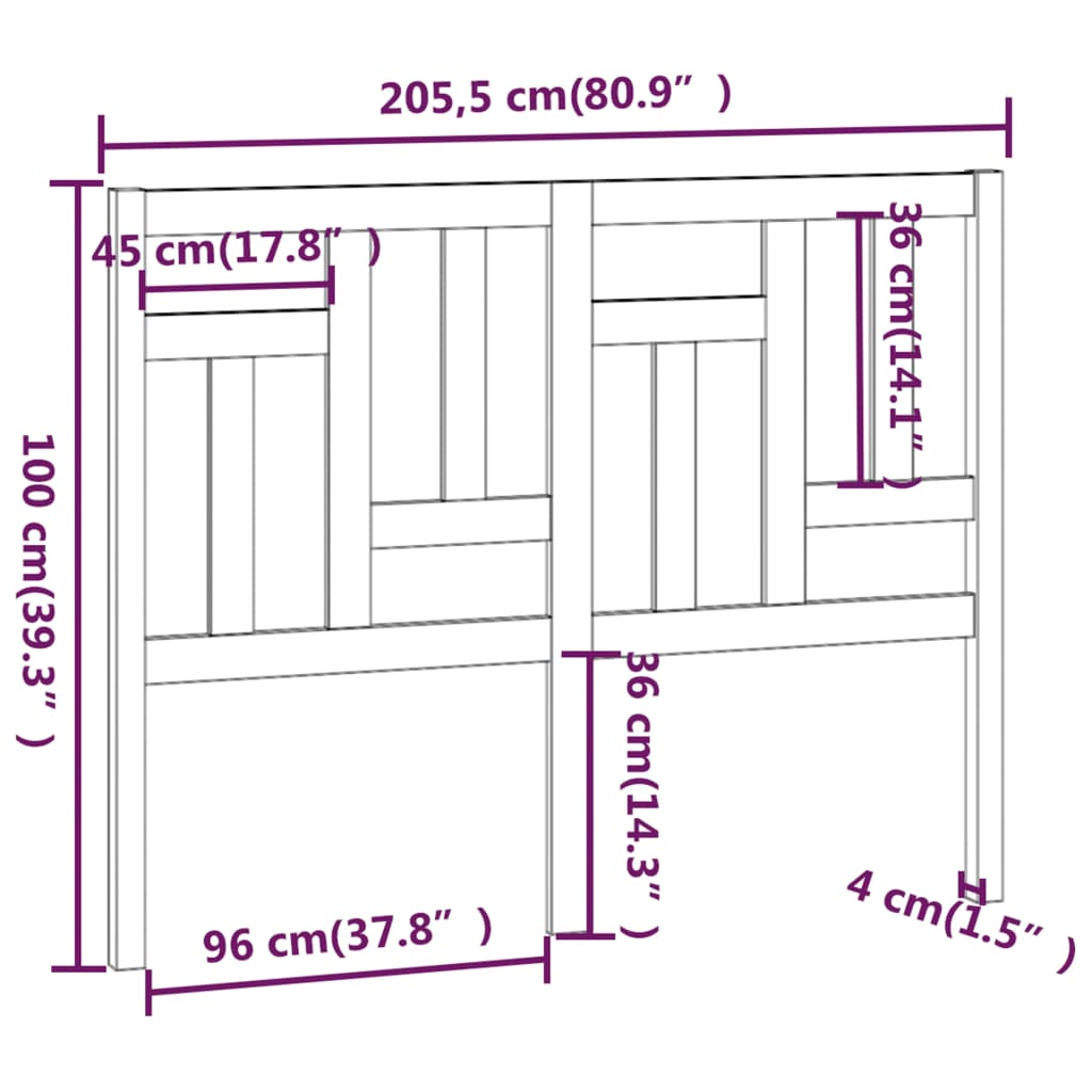 Testiera per Letto Grigia 205,5x4x100 cm Legno Massello di Pino - homemem39