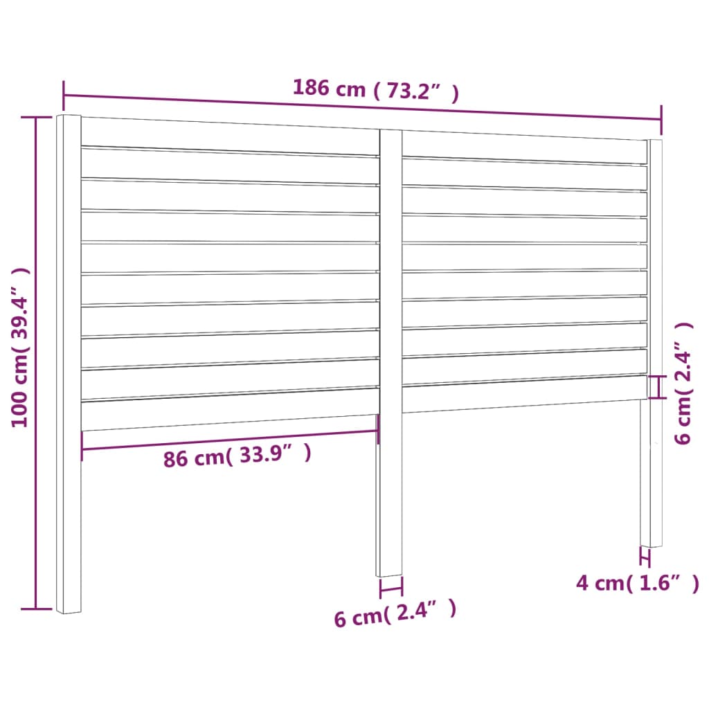 Testiera per Letto Nera 186x4x100 cm in Legno Massello di Pino | homemem39
