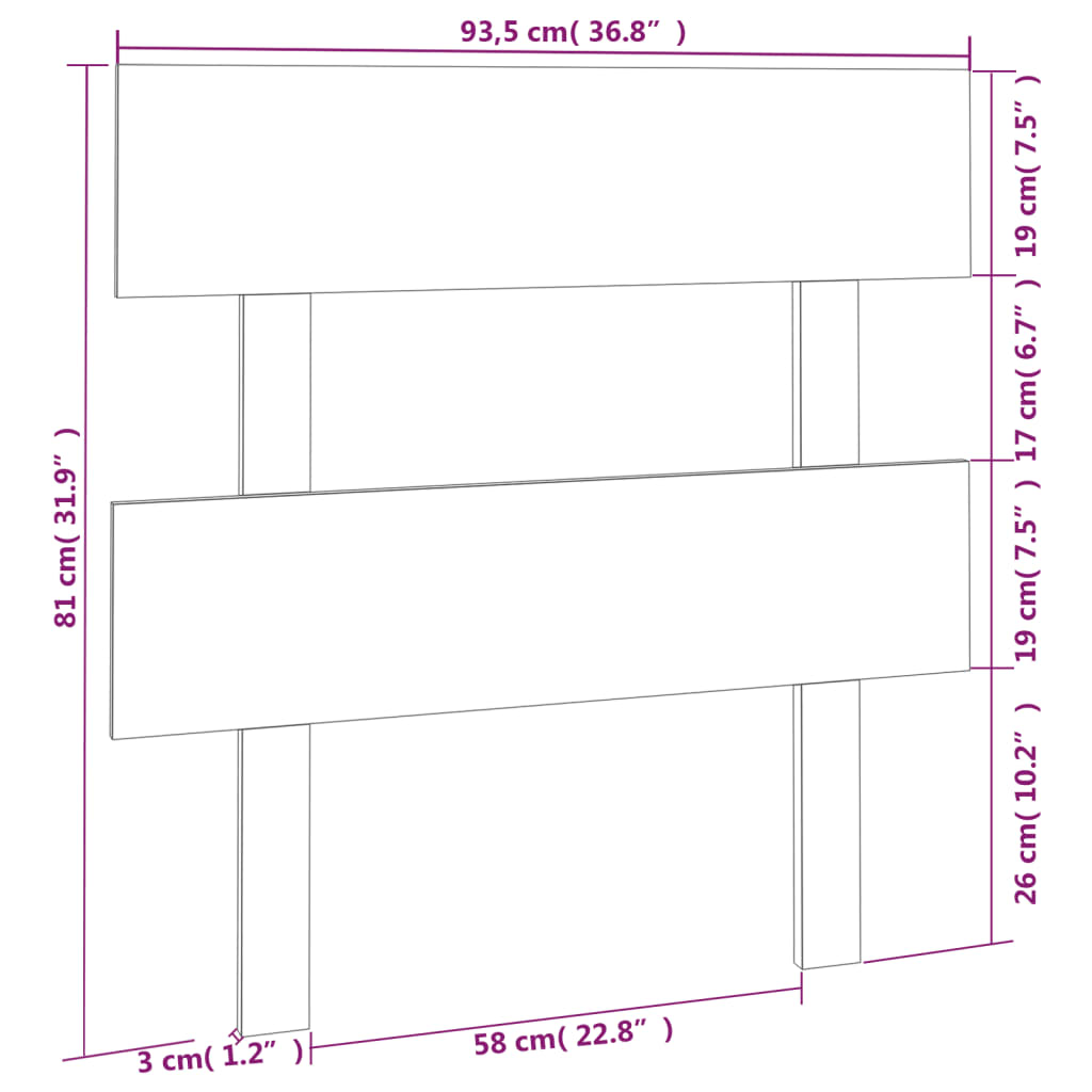 Testiera per Letto Bianca 93,5x3x81cm in Legno Massello di Pino