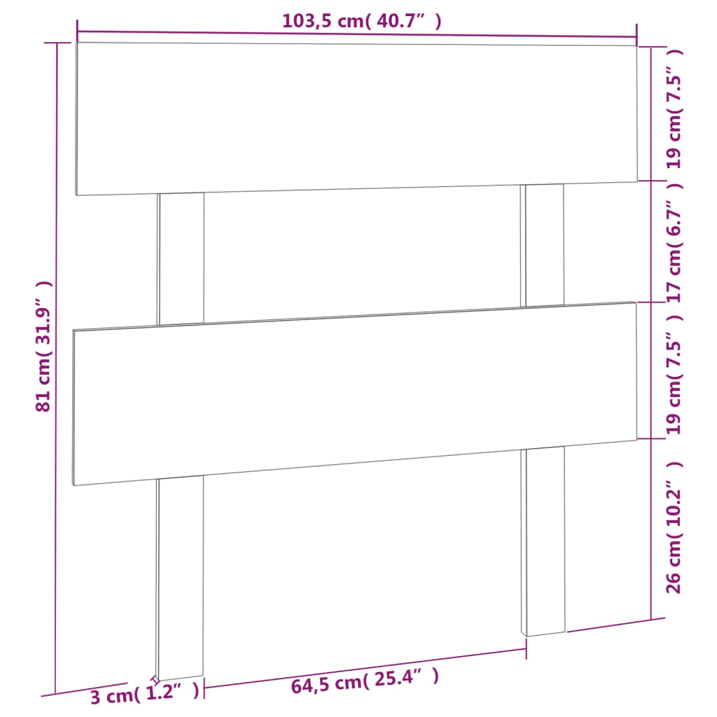Testiera per Letto Nera 103,5x3x81 cm in Legno Massello di Pino | homemem39