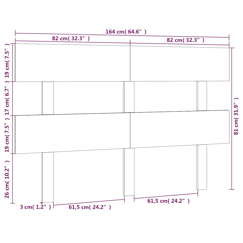 Testiera per Letto Nera 164x3x81 cm in Legno Massello di Pino | homemem39