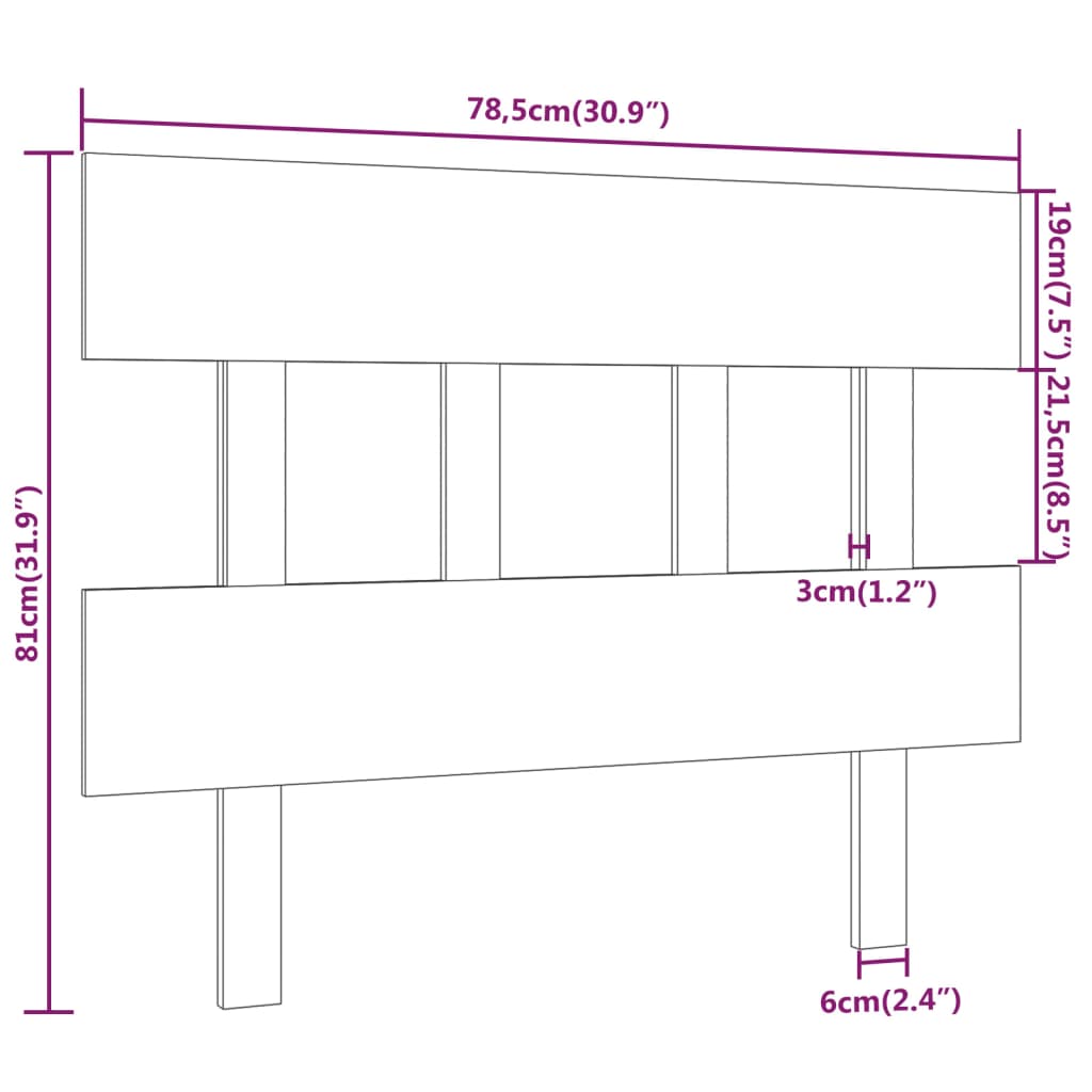 Testiera per Letto Nera 78,5x3x81 cm Legno Massello di Pino | homemem39