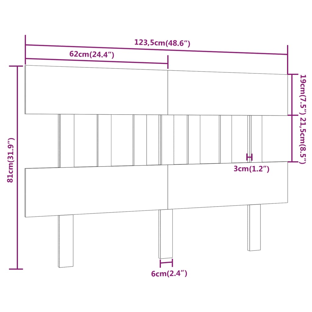 Testiera per Letto ambra 123,5x3x81cm in Legno Massello di Pino
