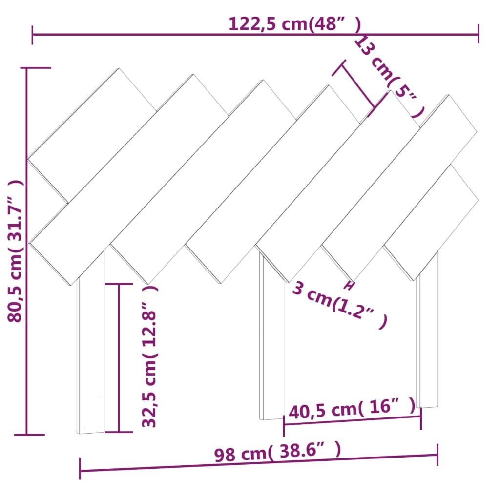 Testiera per Letto Ambra 122,5x3x80,5 cm Legno Massello di Pino - homemem39