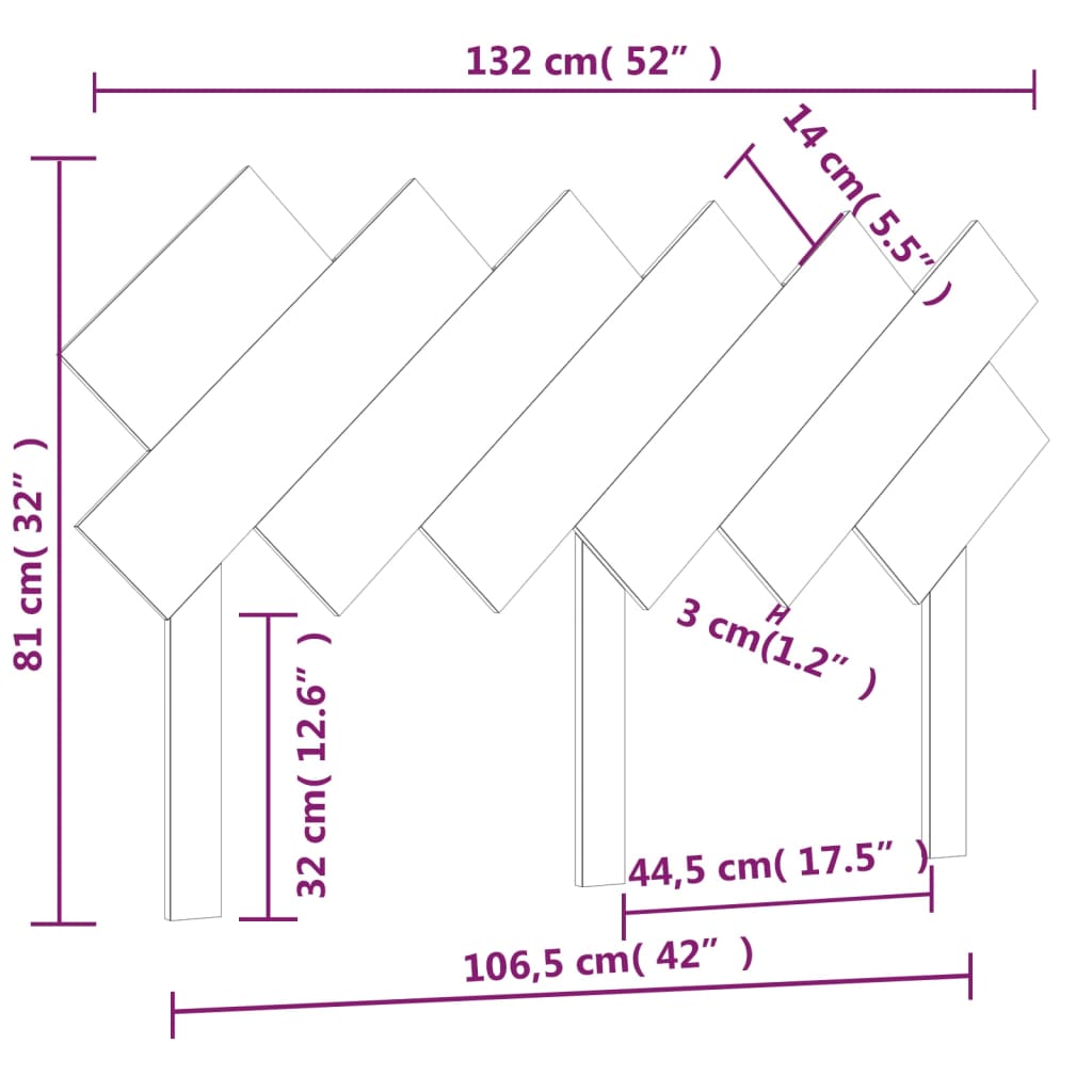 Testiera per Letto Nera 132x3x81 cm in Legno Massello di Pino - homemem39