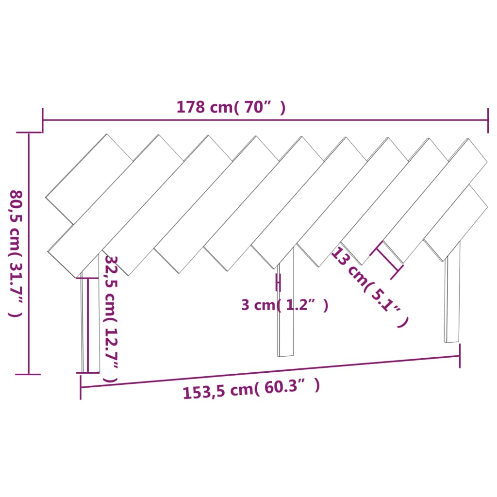 Testiera per Letto Ambra 178x3x80,5cm in Legno Massello di Pino - homemem39
