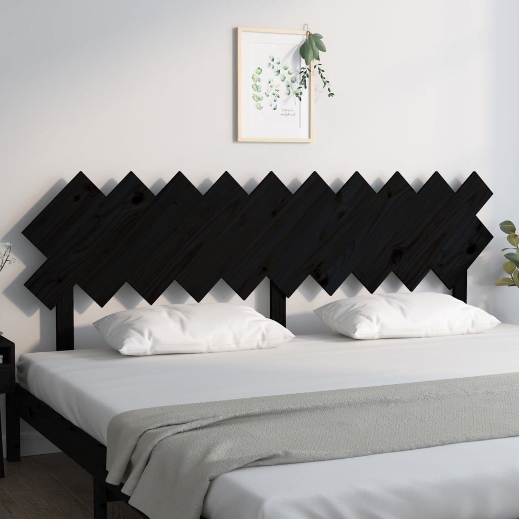 Testiera per Letto Nera 196x3x80,5 cm in Legno Massello di Pino - homemem39