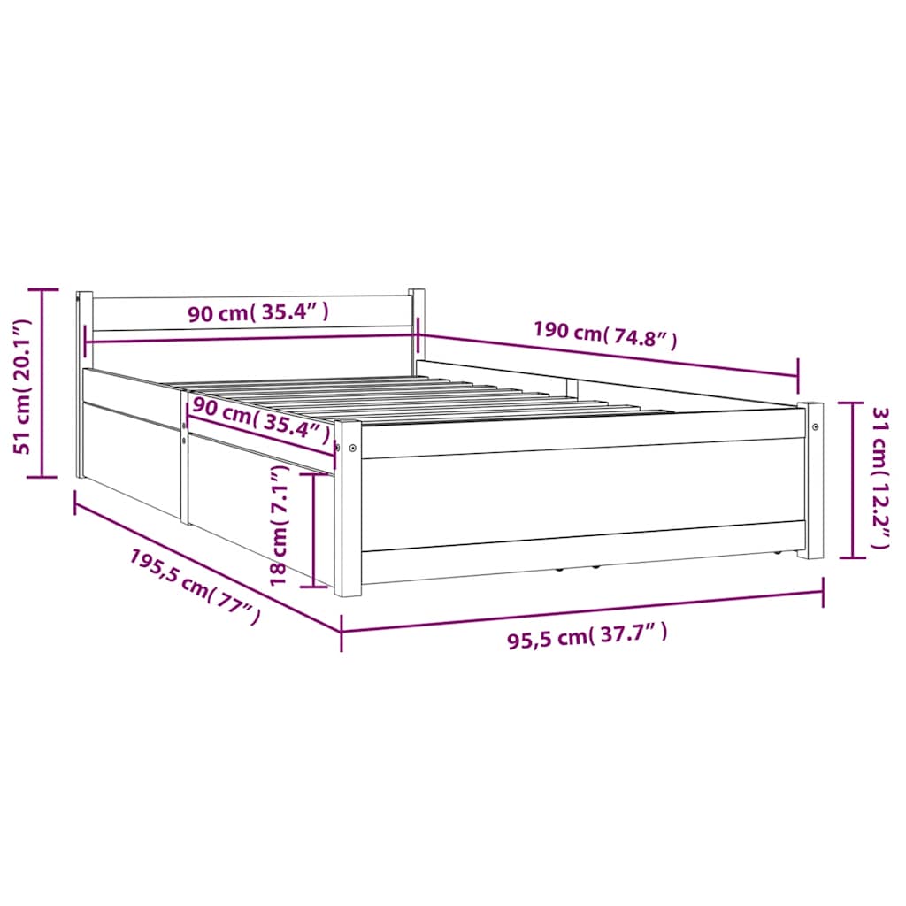 Giroletto Bianco con Cassetti 90x190 cm Single | homemem39