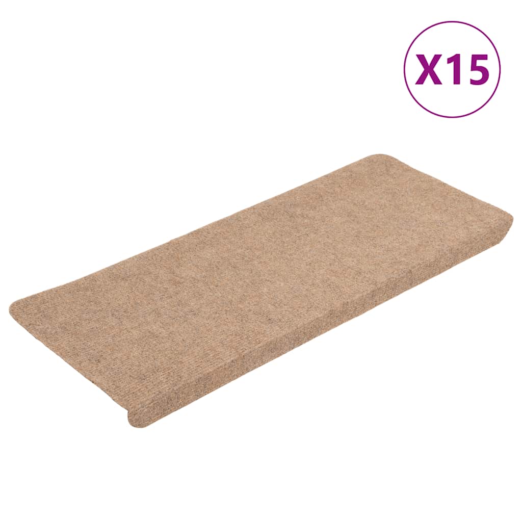Tappetini Autoadesivi per Scale 15 pz 65x24,5x3,5 cm Beige - homemem39