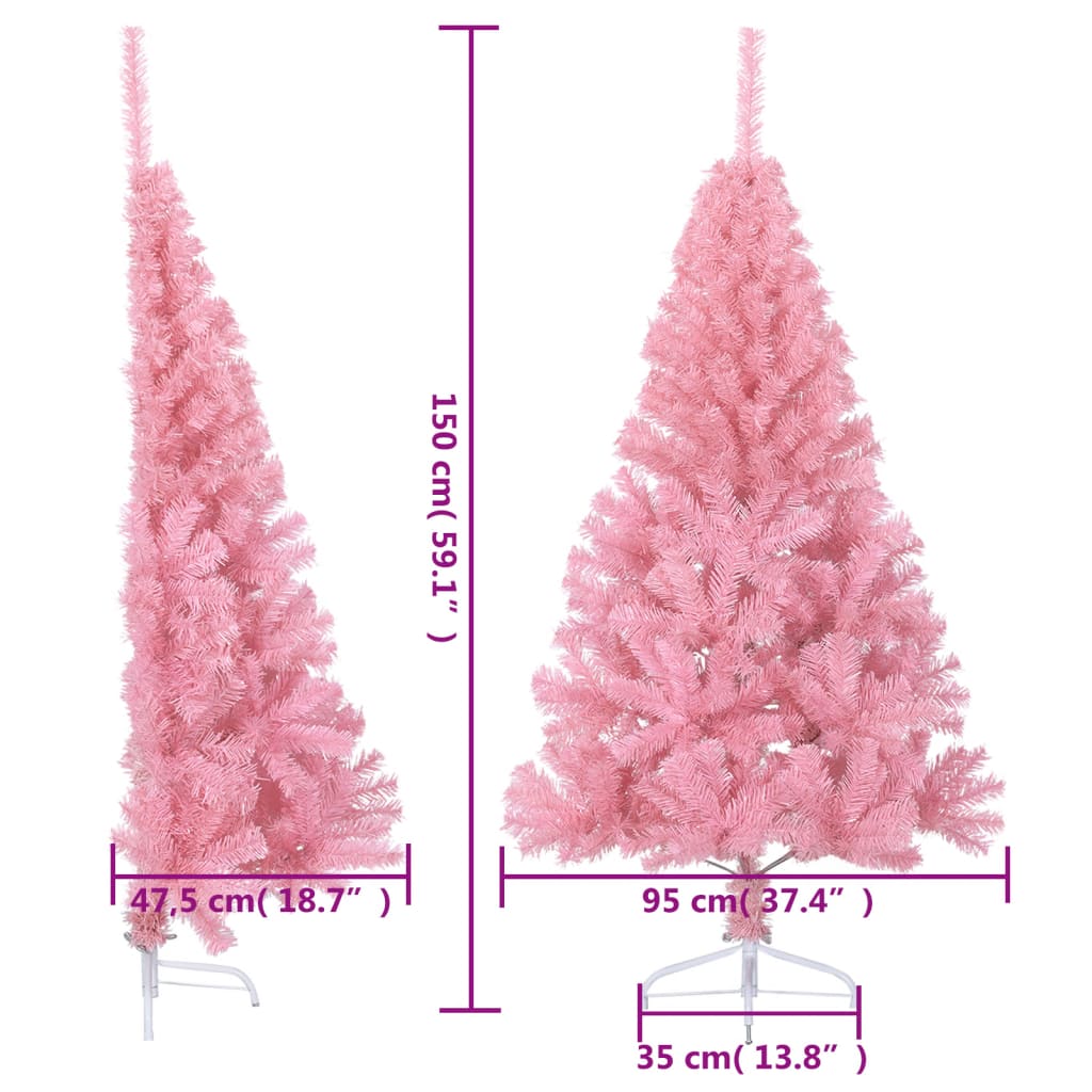 Albero di Natale Artificiale a Metà con Supporto Rosa 150cm PVC