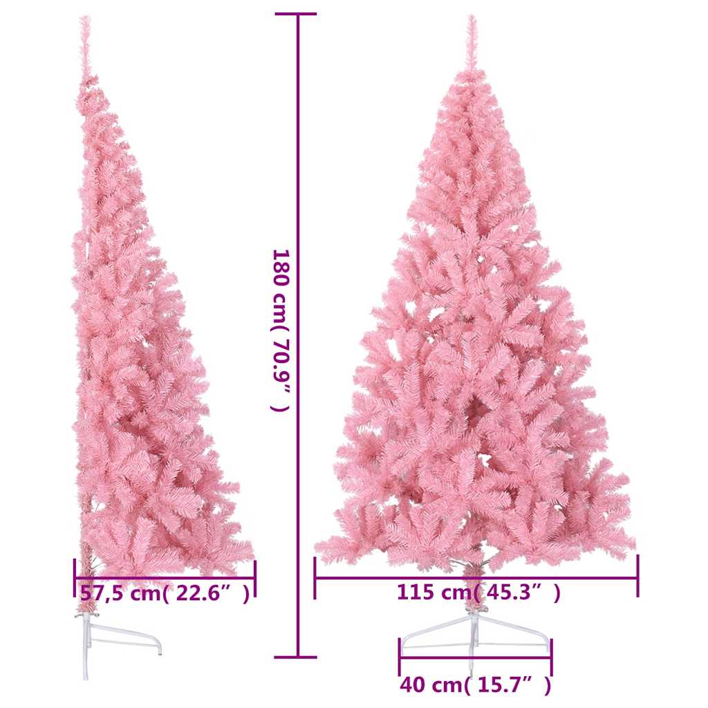 Albero di Natale Artificiale a Metà con Supporto Rosa 180cm PVC | homemem39