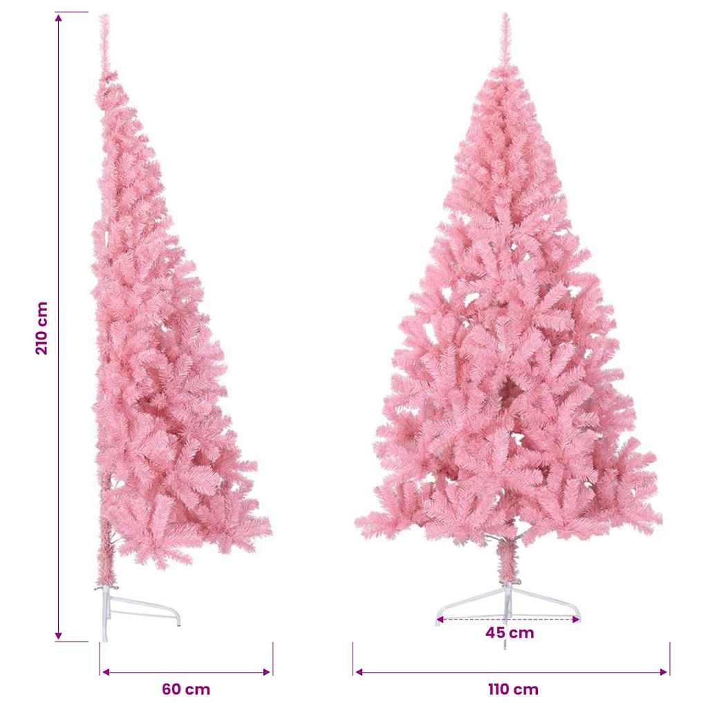 Albero di Natale Artificiale a Metà con Supporto Rosa 210cm PVC