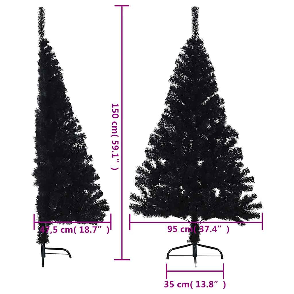 Albero di Natale Artificiale a Metà con Base Nero 150 cm PVC | homemem39