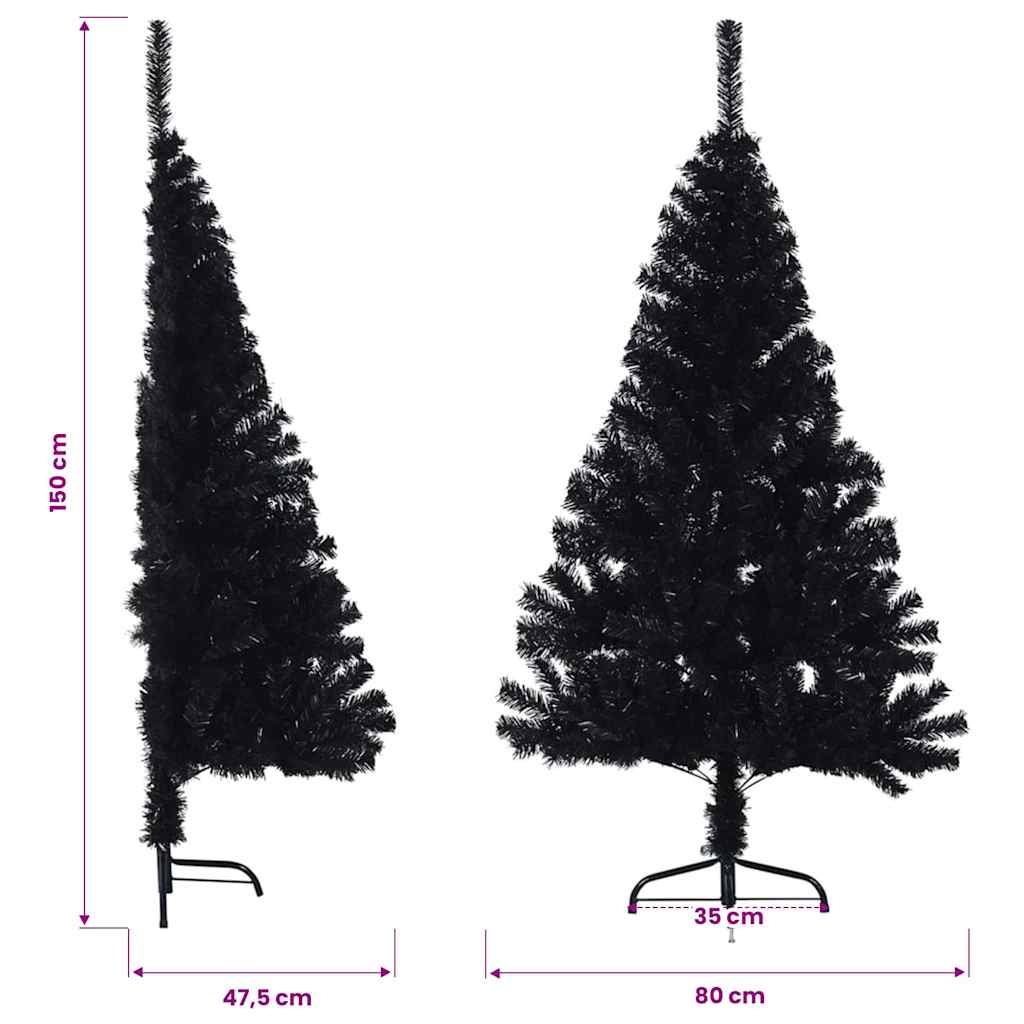 Albero di Natale Artificiale a Metà con Base Nero 150 cm PVC