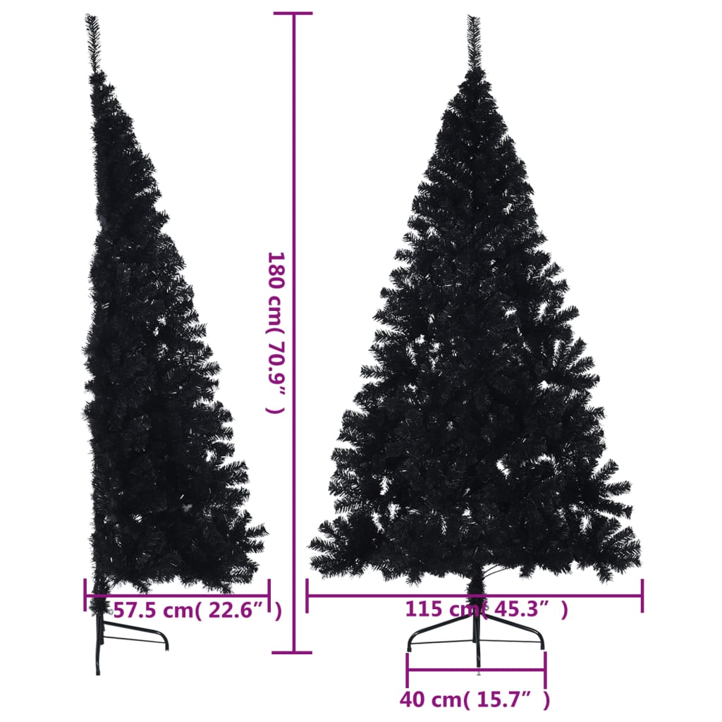 Albero di Natale Artificiale a Metà con Base Nero 180 cm PVC