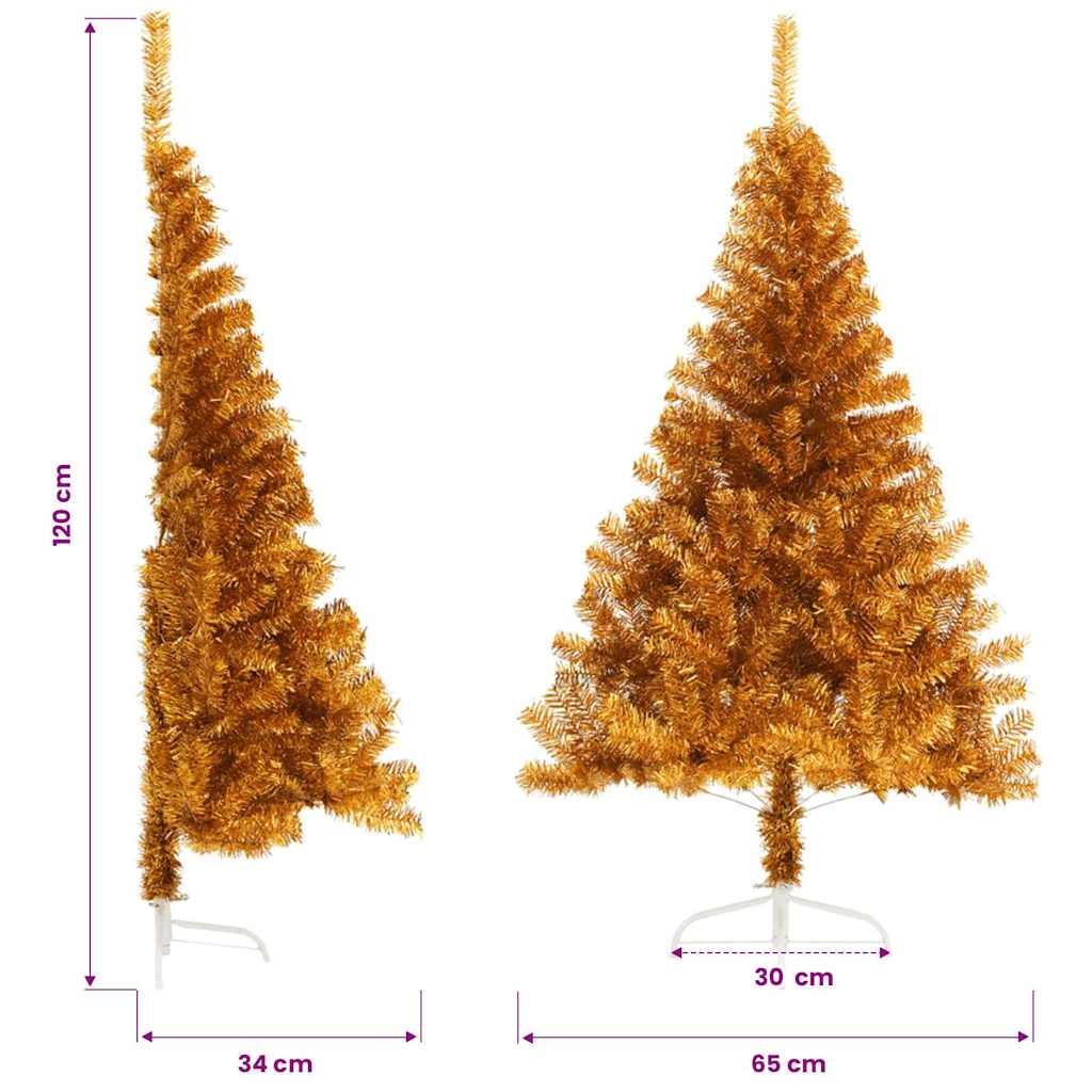 Albero di Natale Artificiale a Metà con Supporto Oro 120 cm PET
