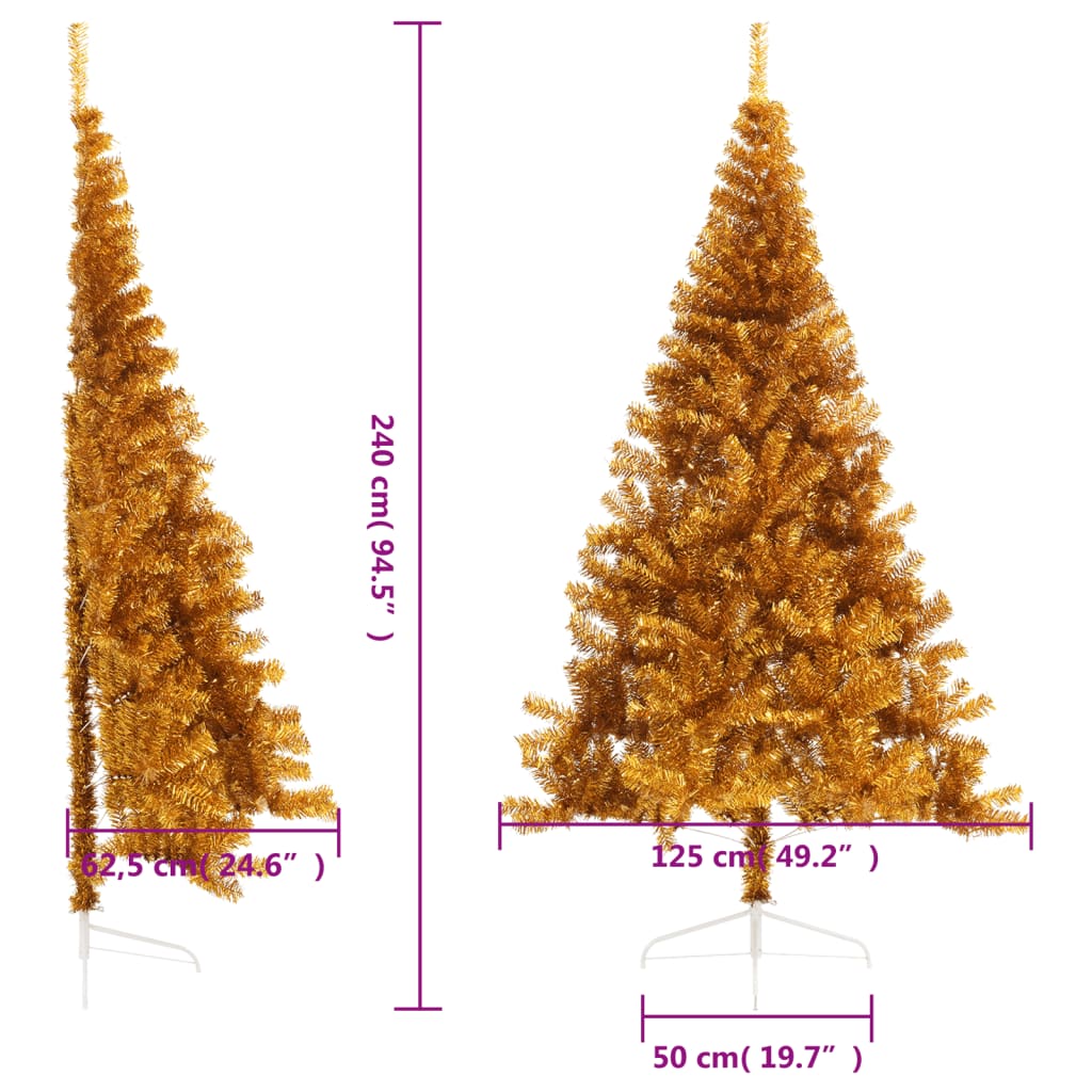 Albero di Natale Artificiale a Metà con Supporto Oro 240 cm PET | homemem39