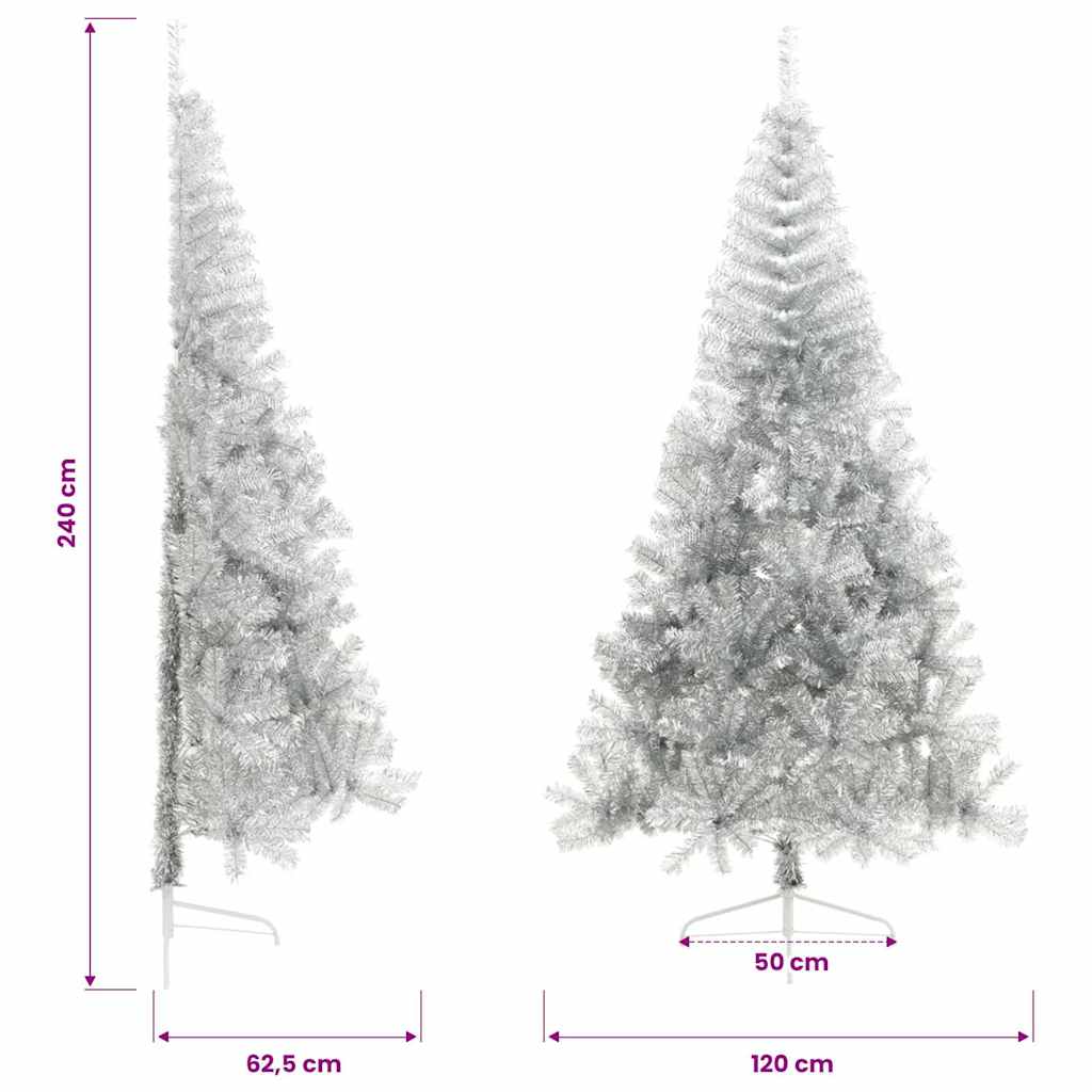 Albero di Natale a Metà con Supporto Argento 240 cm PET