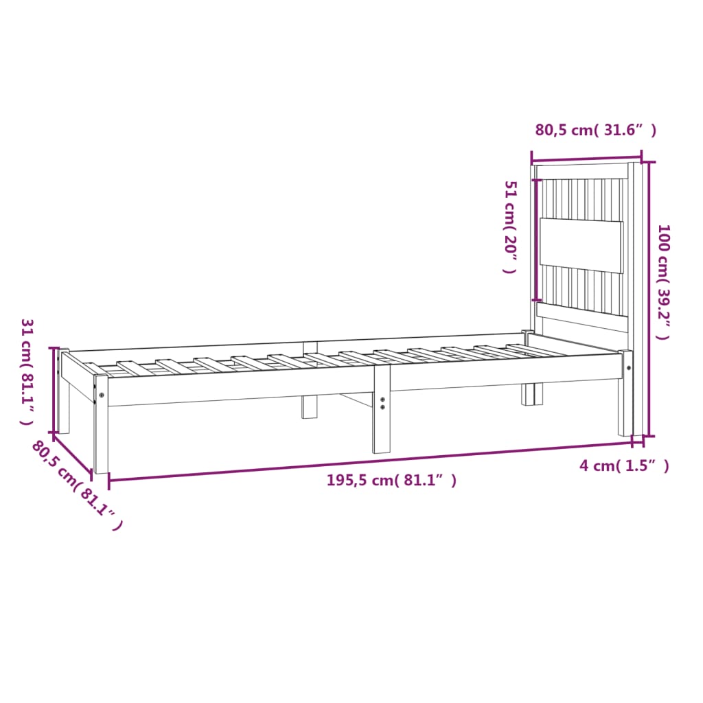 Giroletto in Legno Massello Grigio 75x190 cm Small Single | homemem39