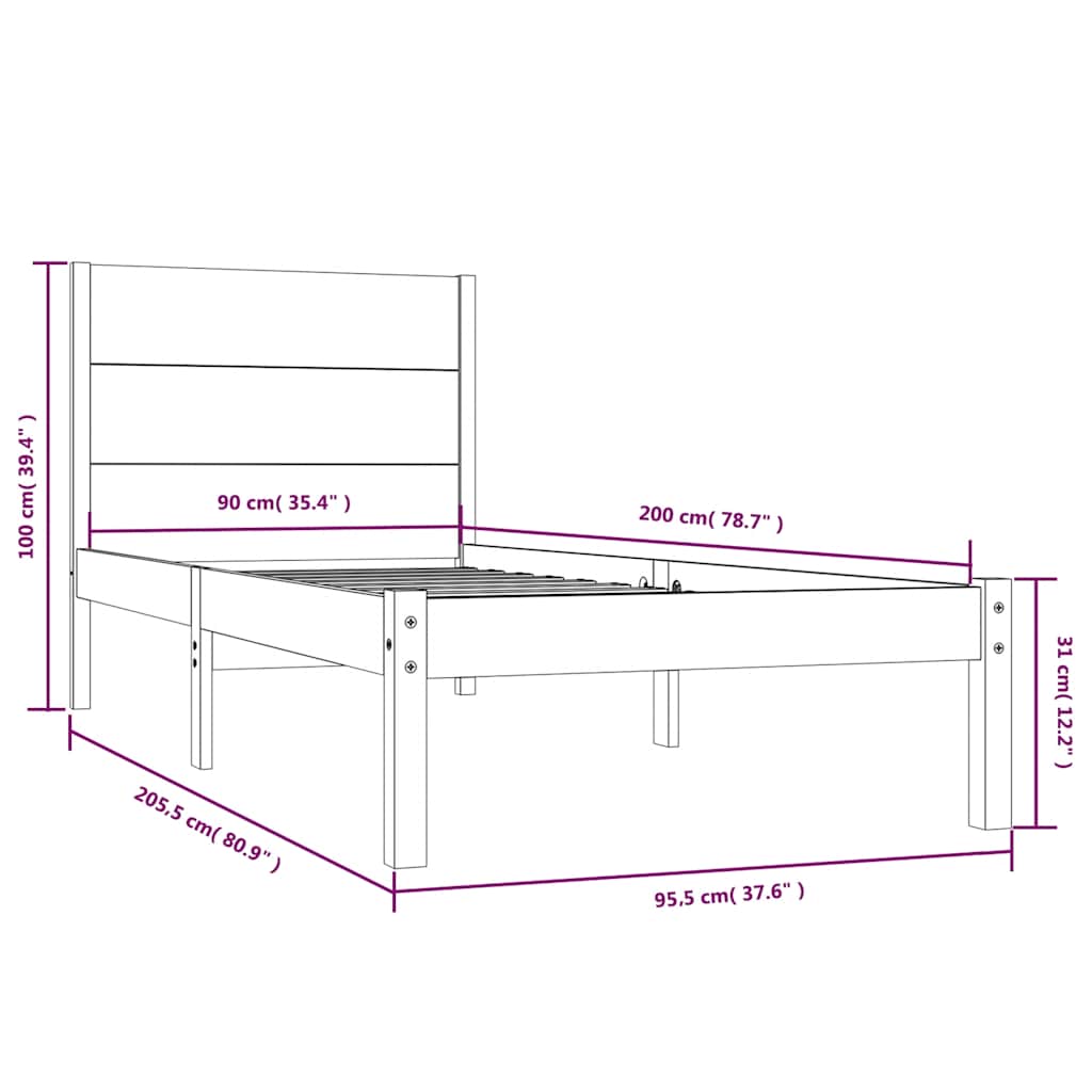 Giroletto senza Materasso 90x200 cm in Legno Massello di Pino | homemem39