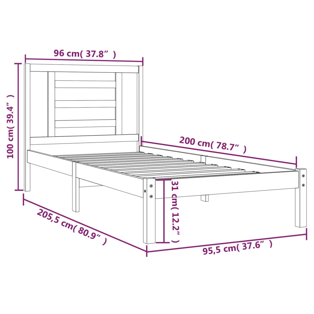 Giroletto senza Materasso 90x200 cm in Legno Massello di Pino | homemem39