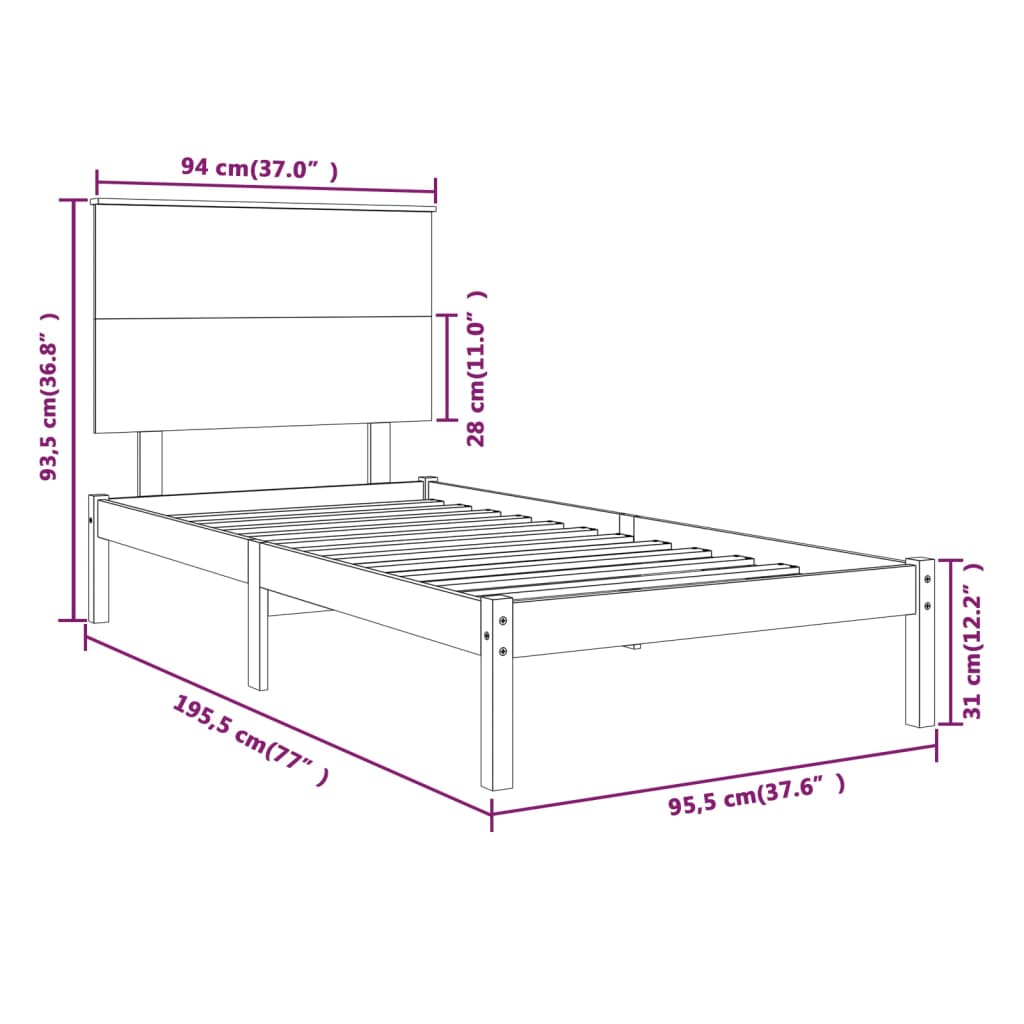 Giroletto Bianco in Legno Massello 90x190 cm Single | homemem39