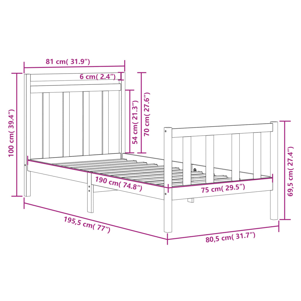 Giroletto in Legno Massello Nero 75x190 cm Small Single | homemem39