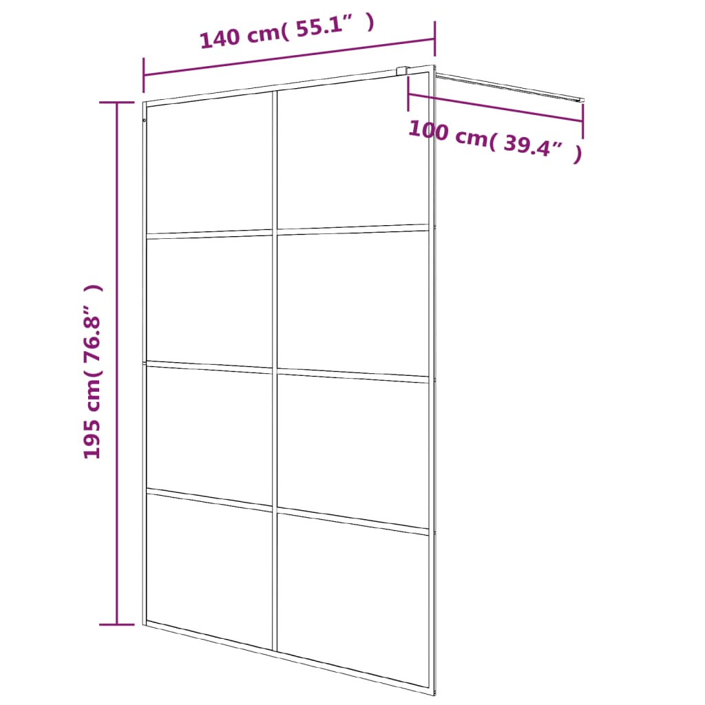 Parete Doccia Walk in Nera 140x195 cm Vetro Smerigliato ESG | homemem39