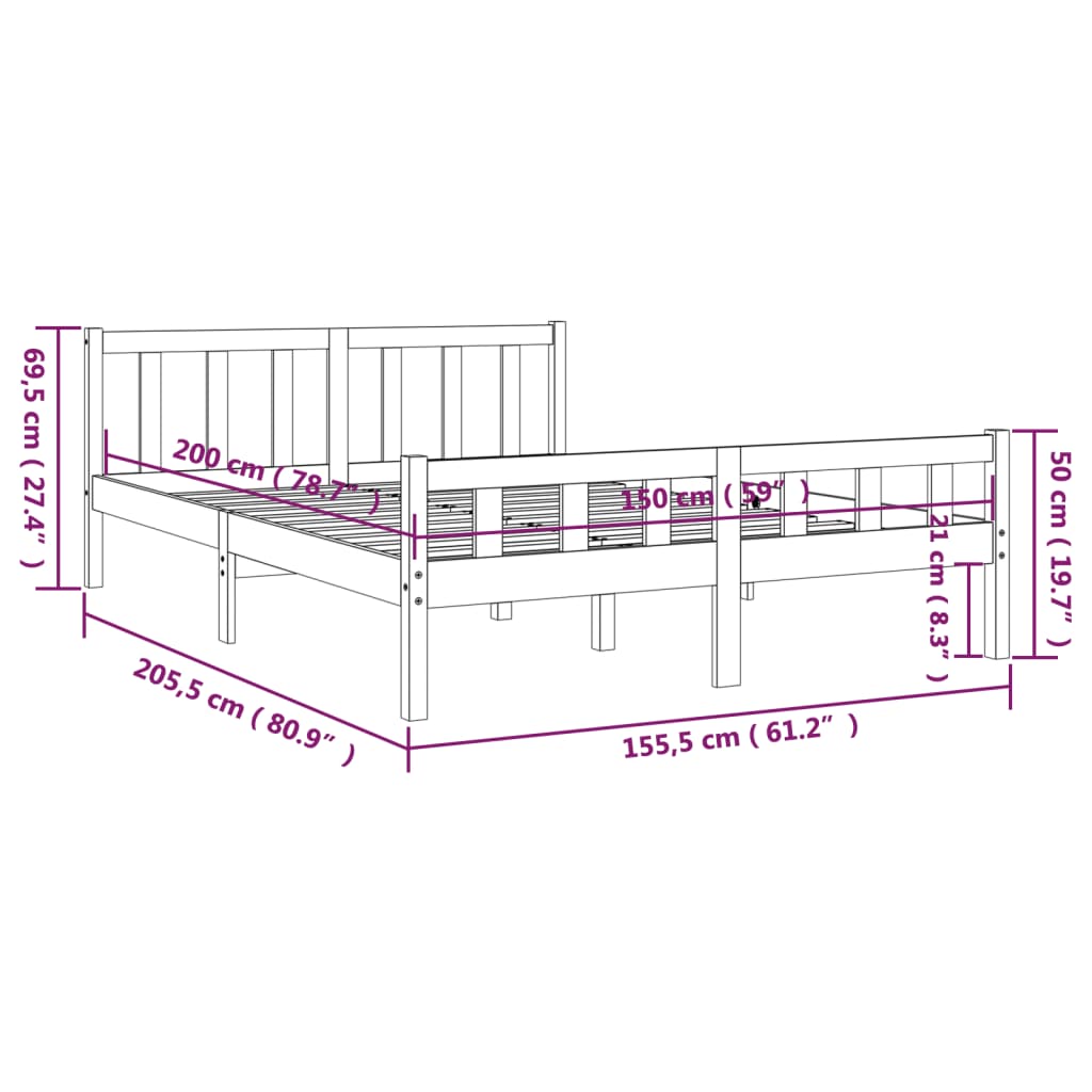 Giroletto Grigio in Legno Massello 150x200 cm King Size - homemem39
