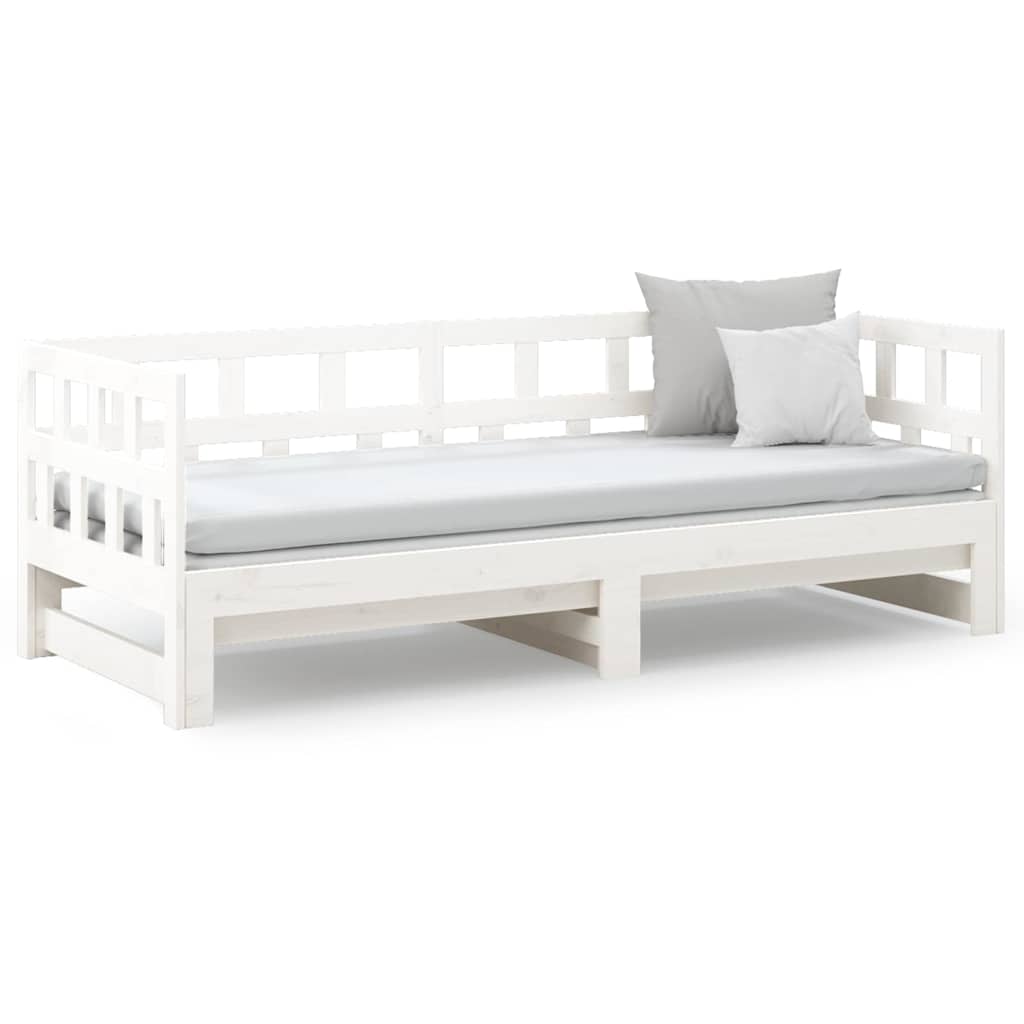 Dormeuse Estraibile Bianca Legno Massello di Pino 2x(90x200) cm