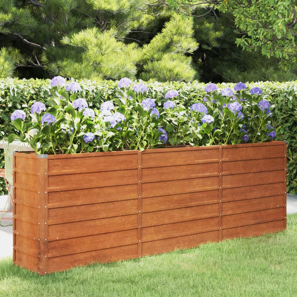 Letto Rialzato da Giardino Ruggine 240x40x77 cm Acciaio Corten - homemem39