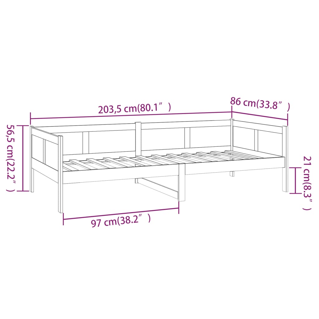 Dormeuse Ambra in Legno Massello di Pino 80x200 cm - homemem39