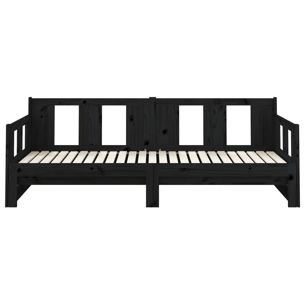 Dormeuse Estraibile Nera in Legno Massello di Pino 2x(80x200)cm - homemem39