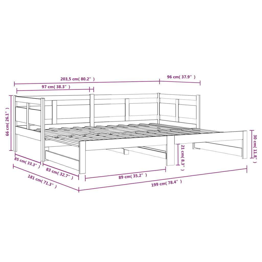 Dormeuse Estraibile Bianca Legno Massello di Pino 2x(90x200) cm | homemem39