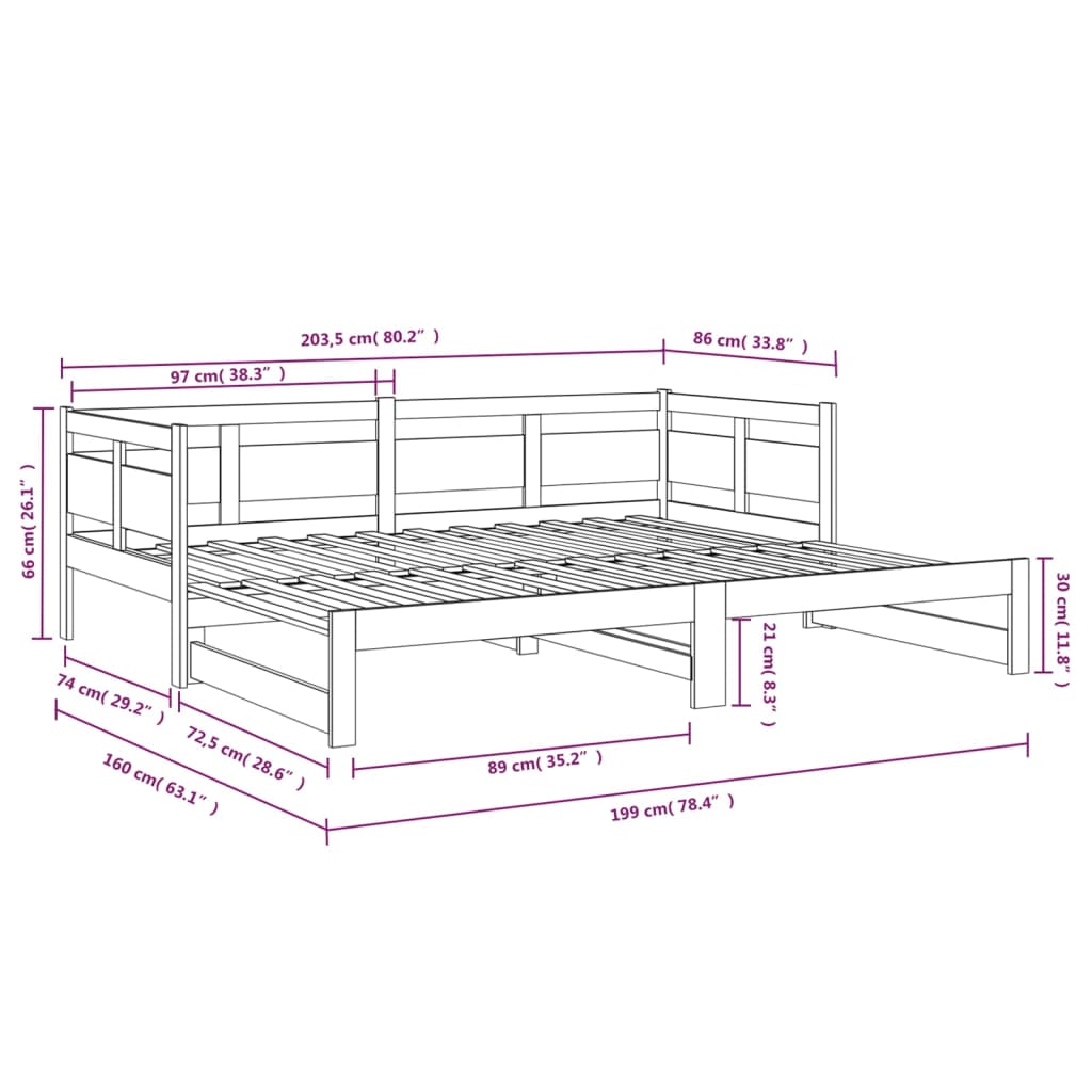 Dormeuse Estraibile in Legno Massello di Pino 2x(80x200) cm | homemem39