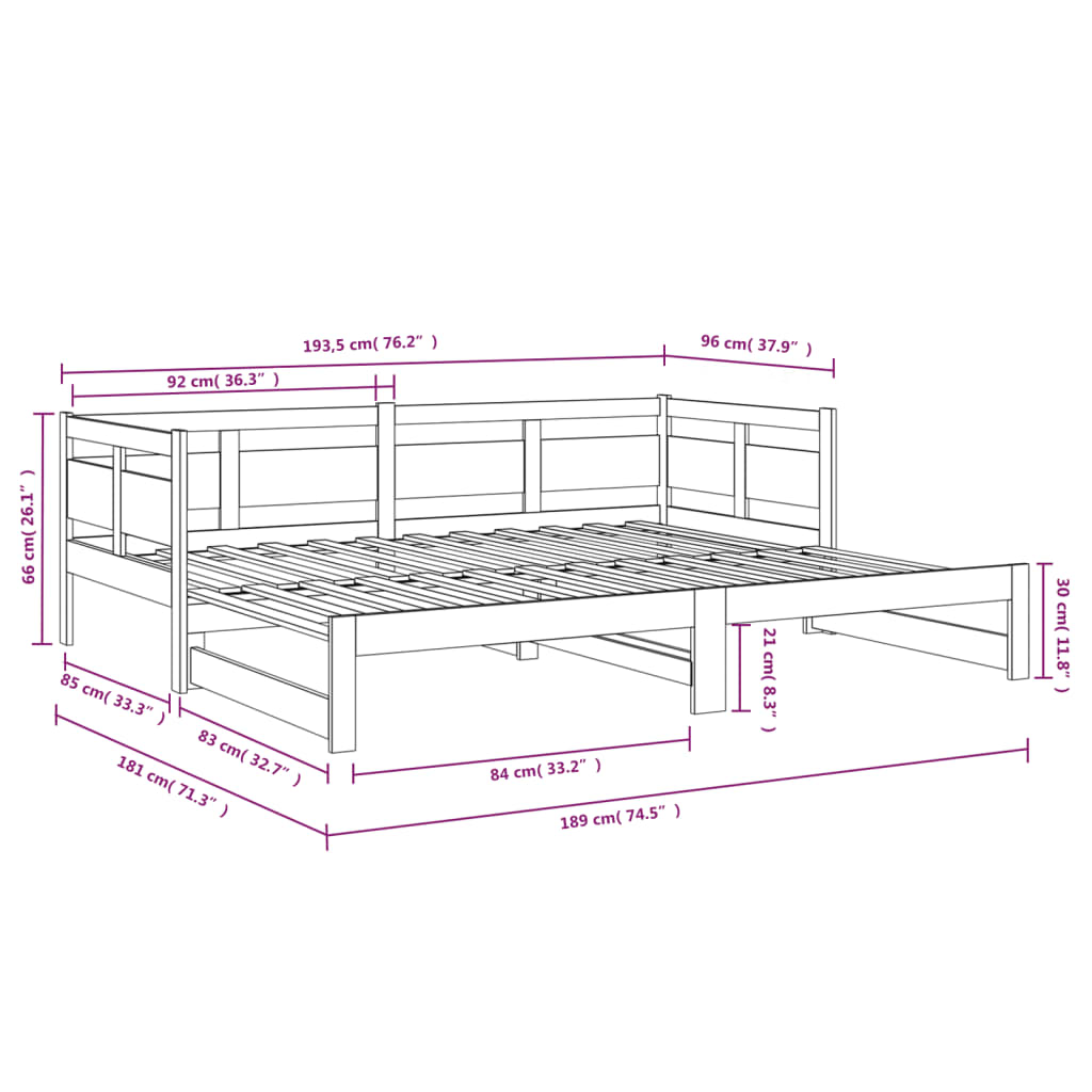 Dormeuse Estraibile Bianca Legno Massello di Pino 2x(90x190) cm | homemem39