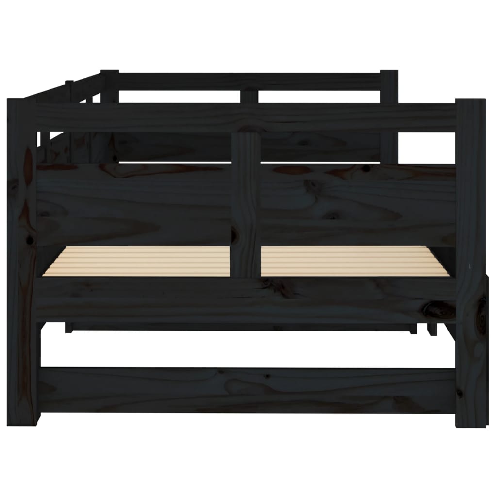Dormeuse Estraibile Nera in Legno Massello di Pino 2x(90x190)cm - homemem39