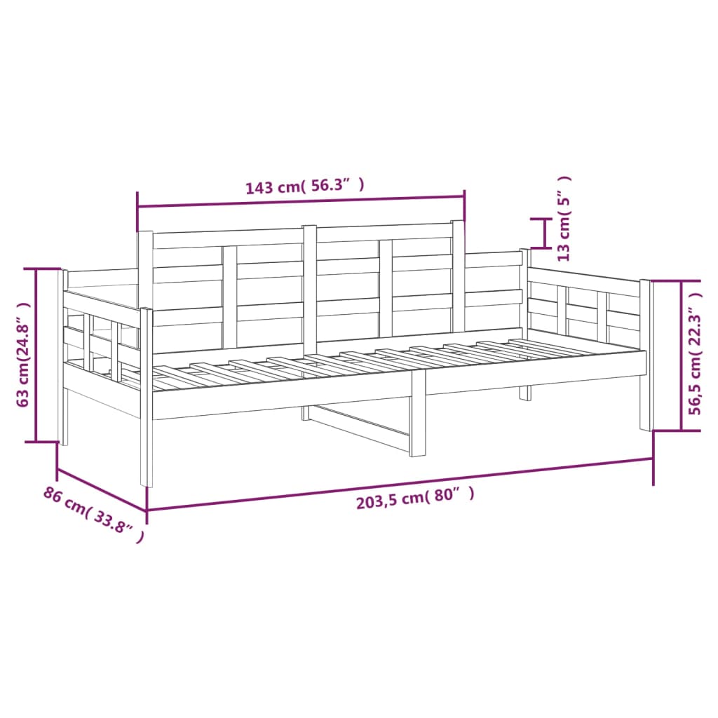 Dormeuse in Legno Massello di Pino 80x200 cm | homemem39