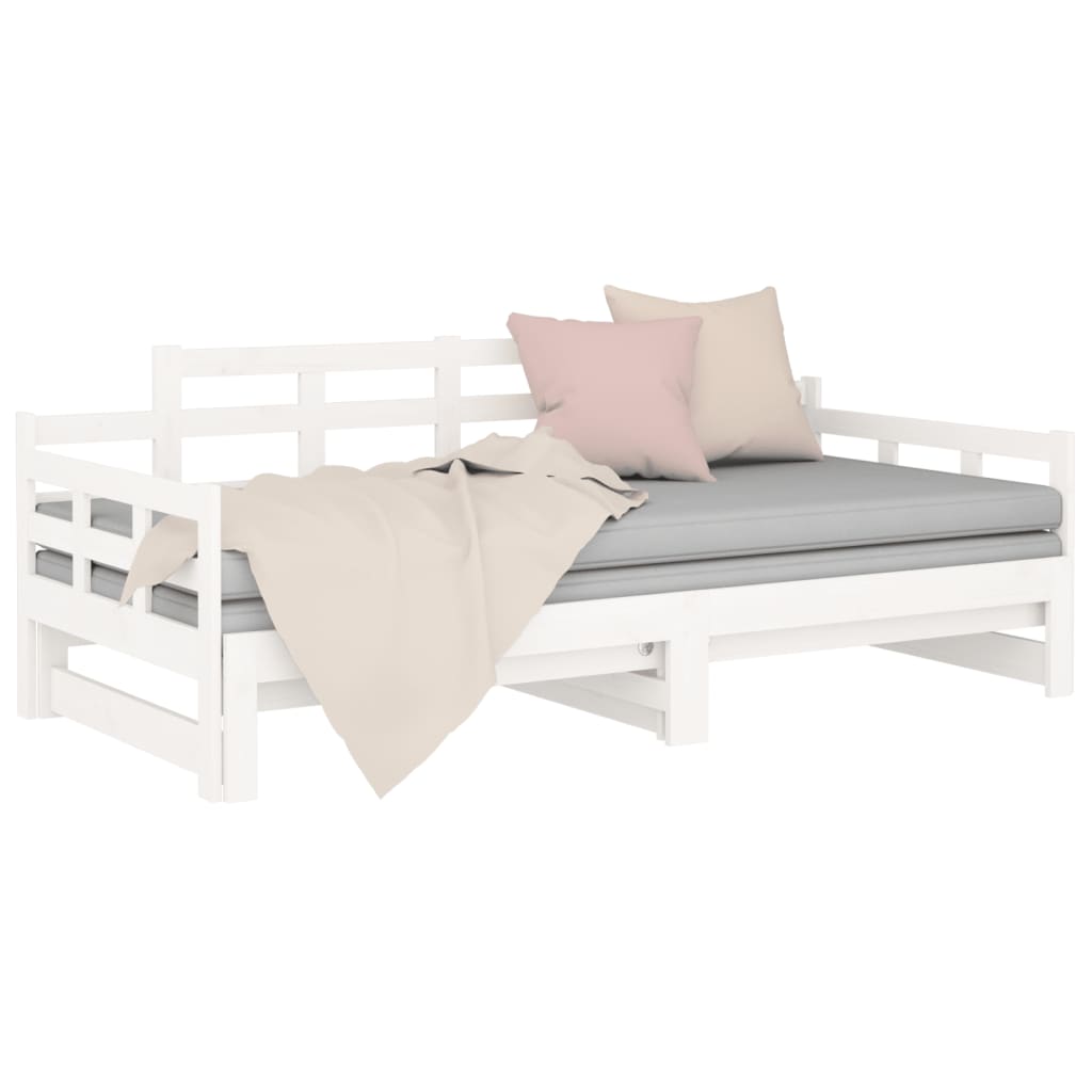 Dormeuse Estraibile Bianca Legno Massello di Pino 2x(90x190) cm - homemem39
