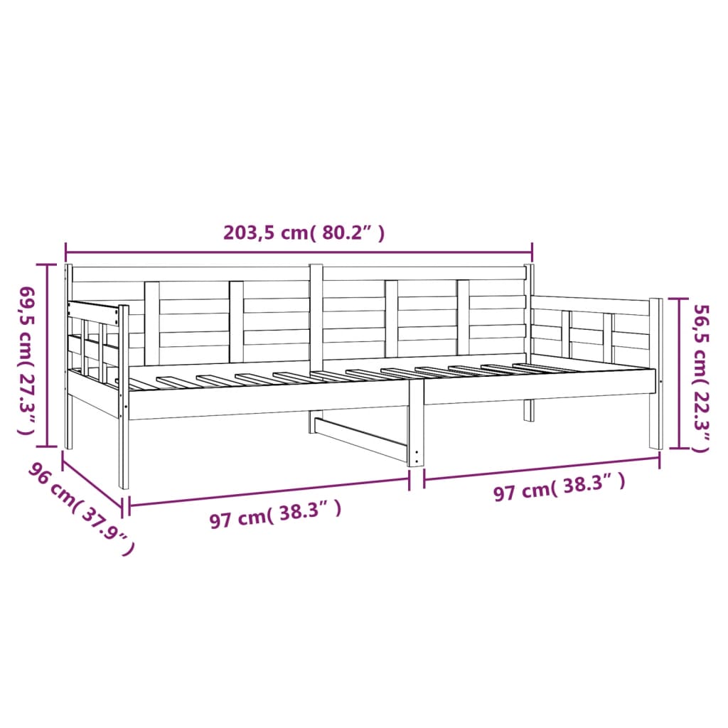 Dormeuse Nera in Legno Massello di Pino 90x200 cm | homemem39