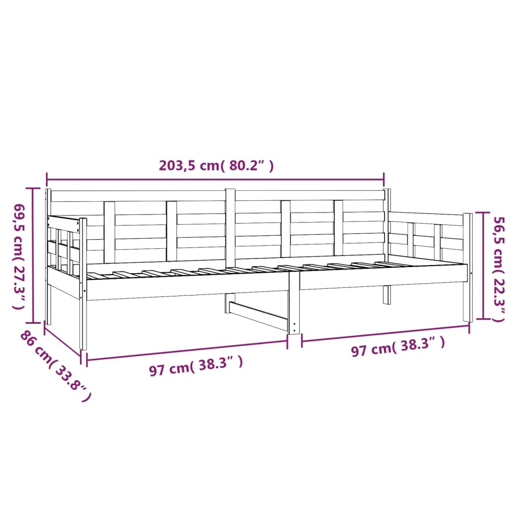 Dormeuse Nera in Legno Massello di Pino 80x200 cm | homemem39