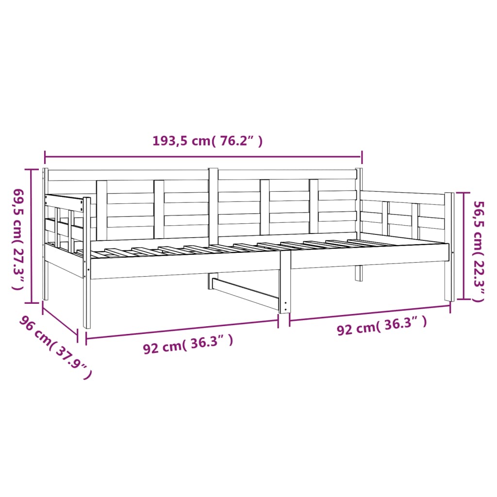 Dormeuse Nera in Legno Massello di Pino 90x190 cm - homemem39