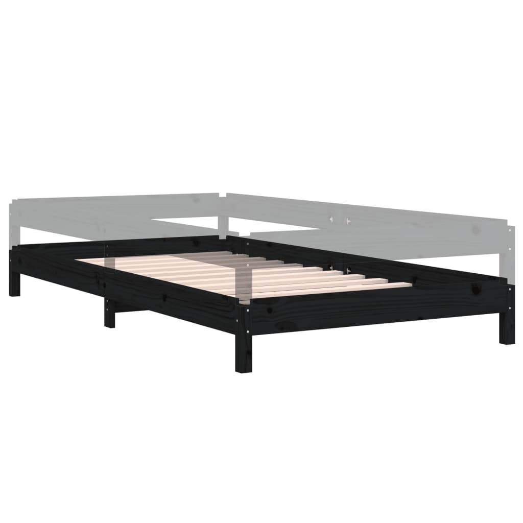 Letto Impilabile Nero 90x200cm in Legno Massello di Pino - homemem39