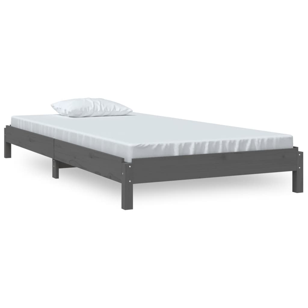 Letto Impilabile Grigio 75x190 cm in Legno Massello di Pino - homemem39