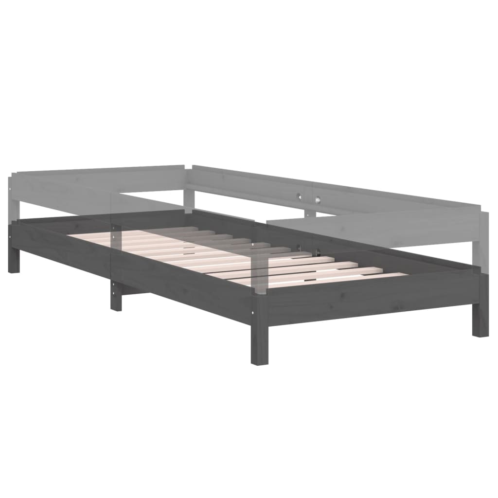 Letto Impilabile Grigio 75x190 cm in Legno Massello di Pino - homemem39