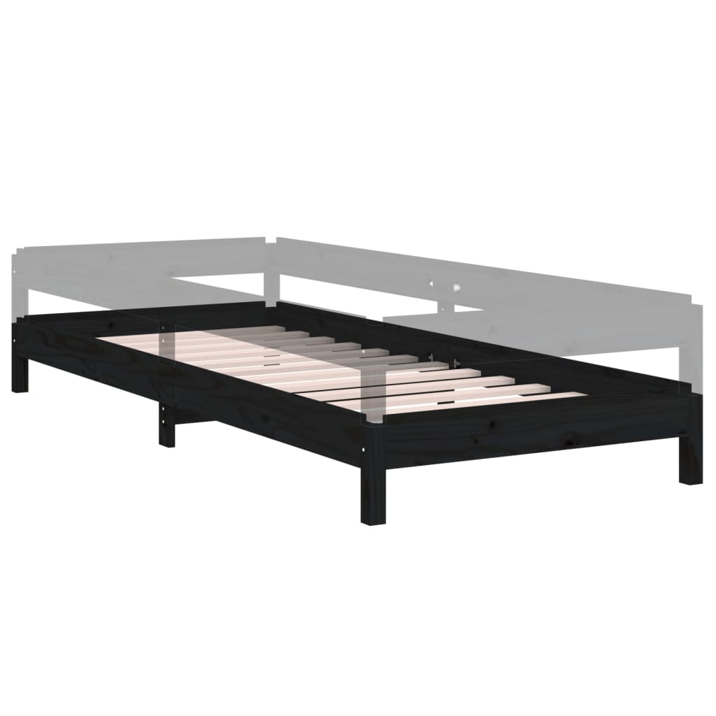 Letto Impilabile Nero 75x190 cm in Legno Massello di Pino - homemem39