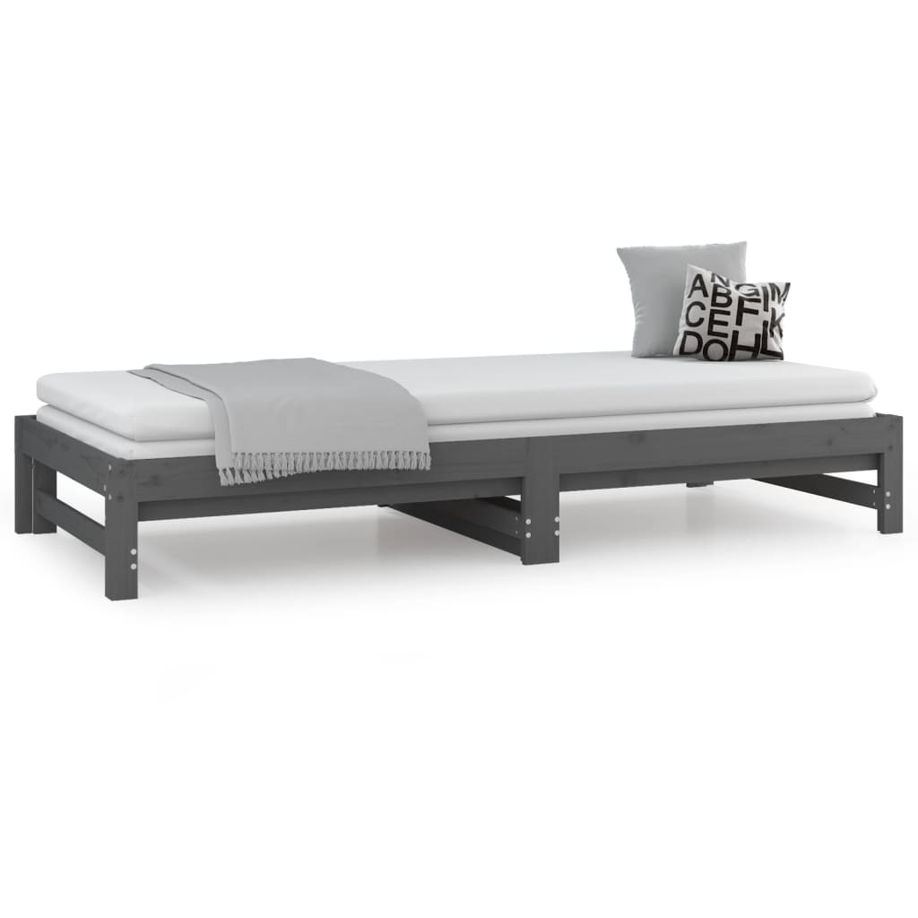 Dormeuse Estraibile Grigia 2x(90x200) cm Legno Massello di Pino - homemem39