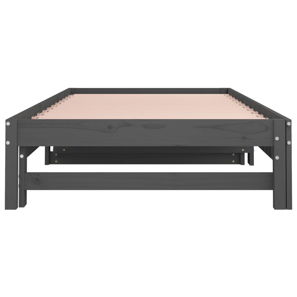 Dormeuse Estraibile Grigia 2x(90x200) cm Legno Massello di Pino - homemem39